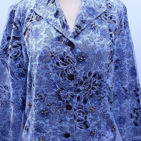 Coldwater Creek Twill Beaded Tops Button Down Long Sleeves, Size Petite Large - Picture 2 of 10